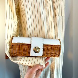NWT Unique clutch natural wicker and leather twist lock
